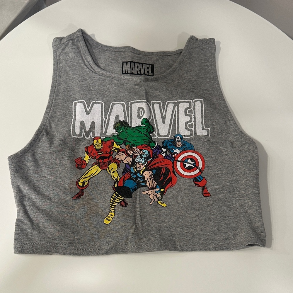 Marvel Gray Crop Top with Iconic Heroes